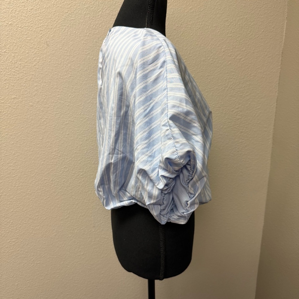 Gianni Bini Blue White Stripe Blouse Dolman Sleeve Lined Top Large Chic - Picture 6 of 10